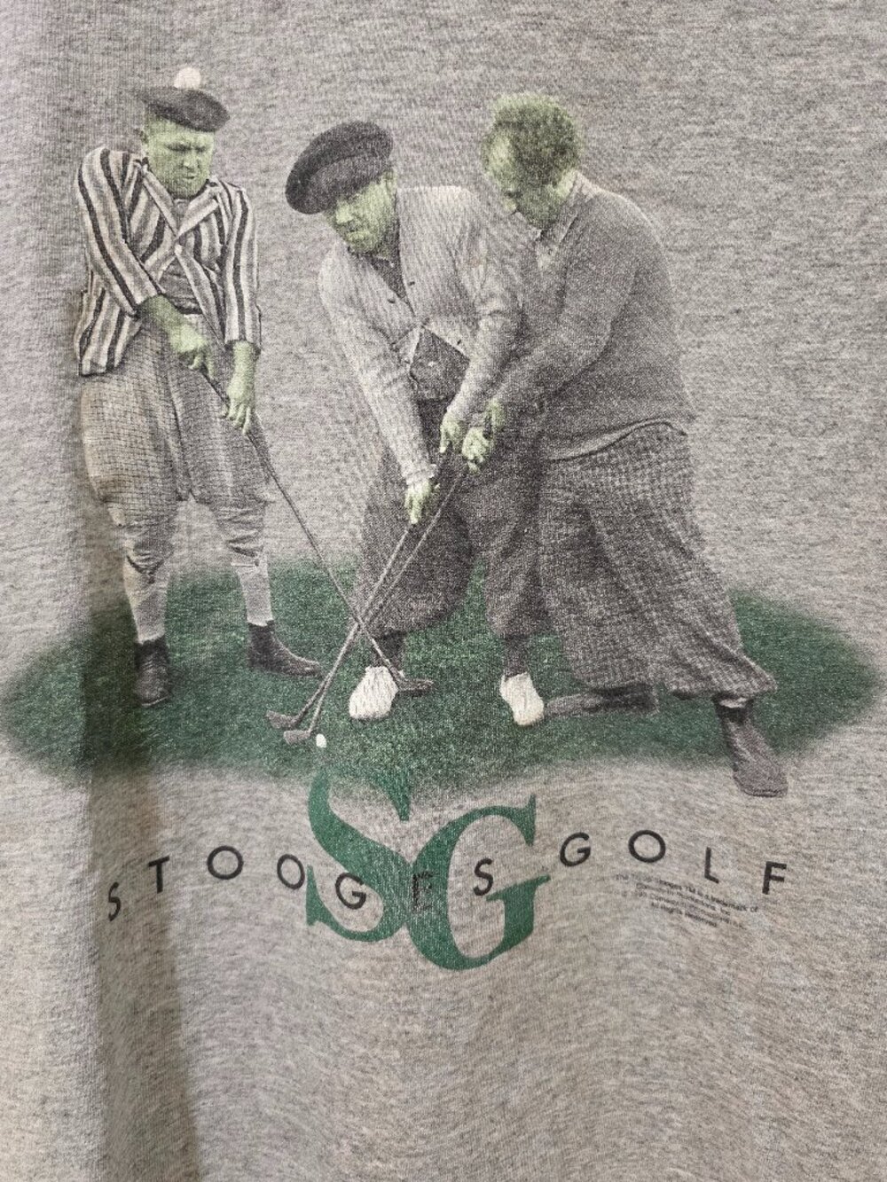 Vintage Three Stooges Golf Logotel 1997 Gray Short Sleeve T Shirt Golfing SZ XL